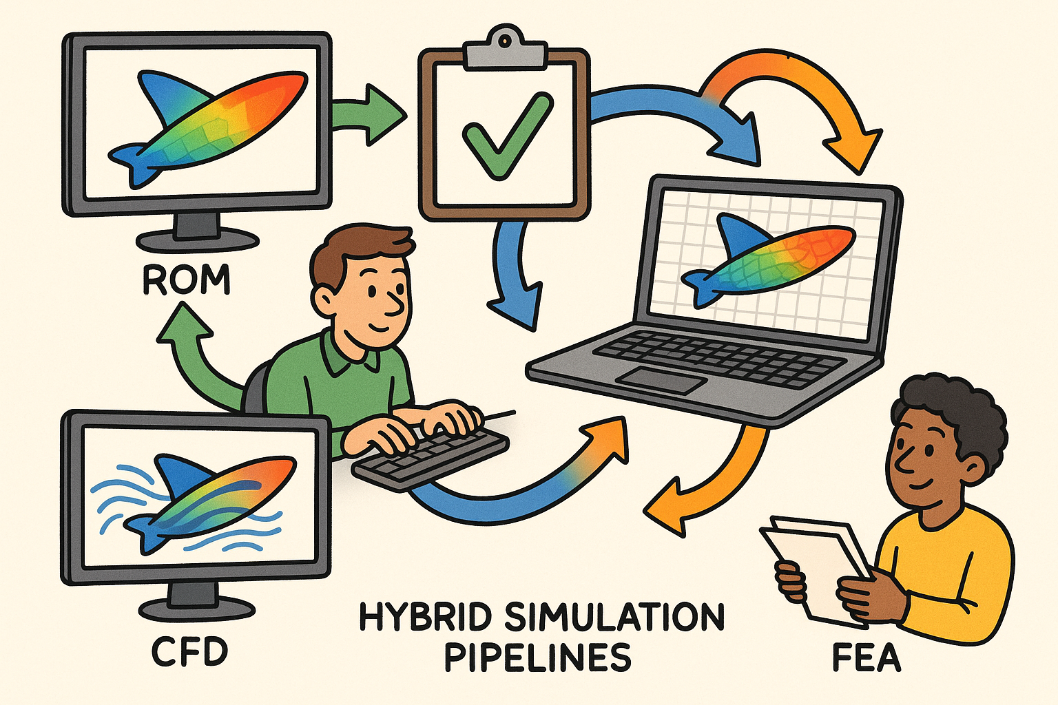 Hybrid Simulation Pipelines: Integrating ROMs with CFD and FEA for Real-Time Design, Validation, and Governance