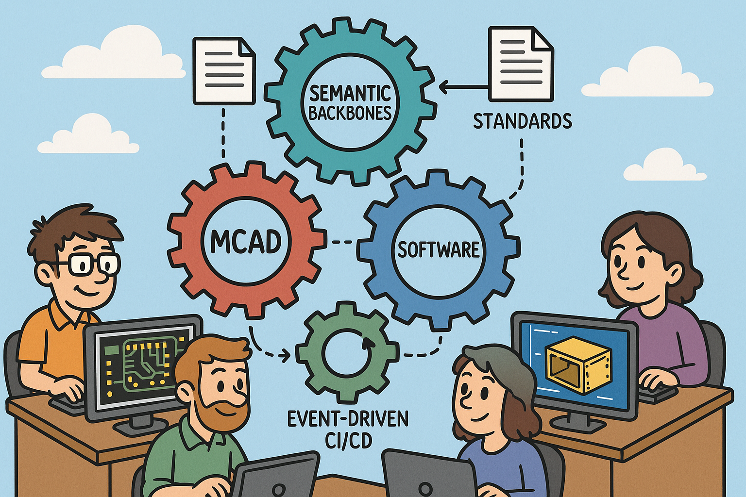 Integrated ECAD, MCAD, and Software: Semantic Backbones, Standards, and Event-Driven CI/CD