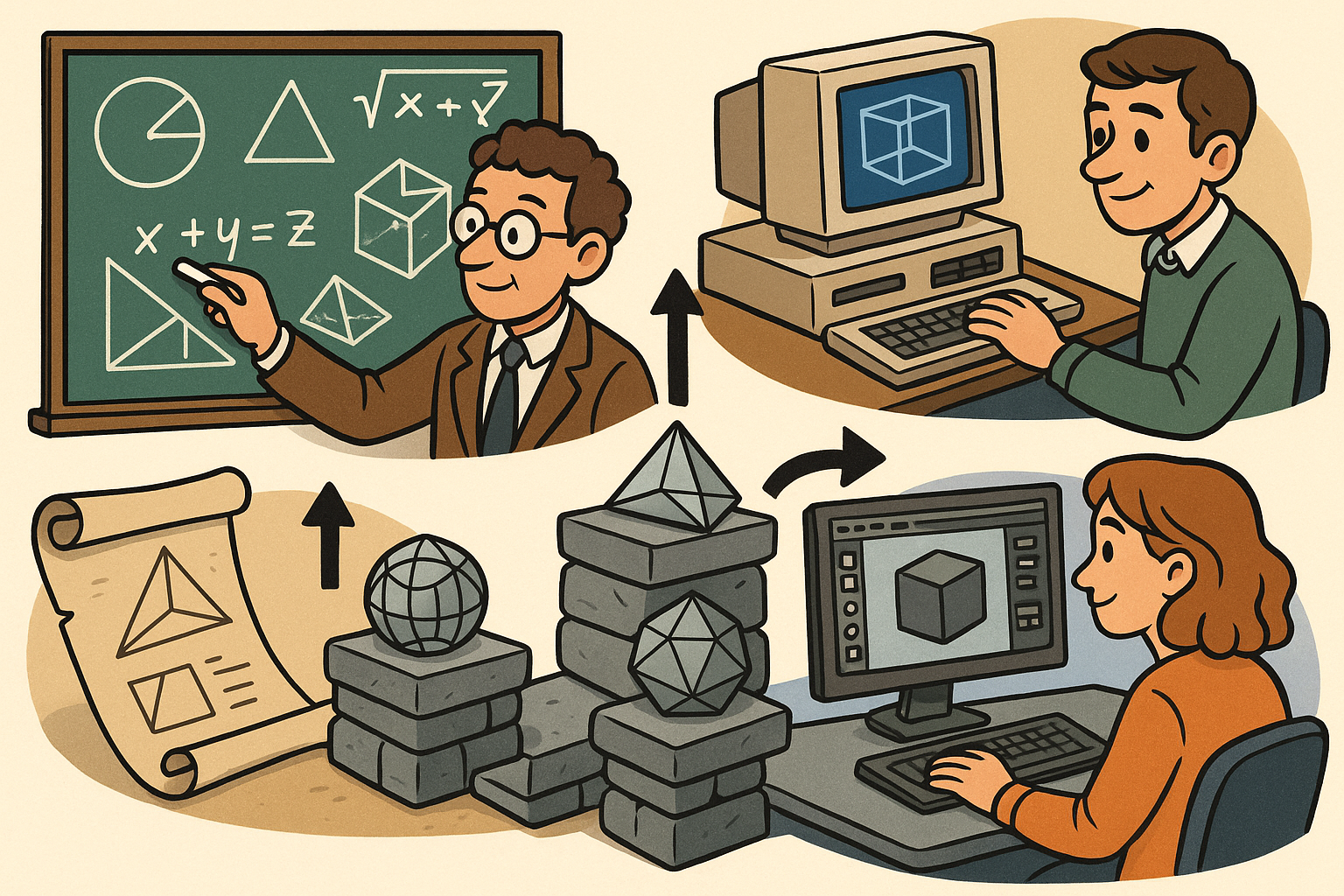 Design Software History: Origins and Milestones in Geometric Modeling: The Intersection of Mathematics, Computer Science, and Design Software Evolution