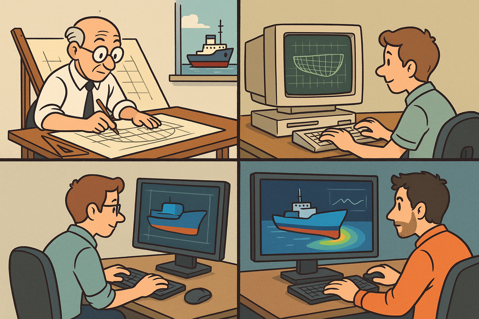 Design Software History: The Evolution of Marine Design Software: From Manual Drafting to Advanced Integrated Simulation Technologies