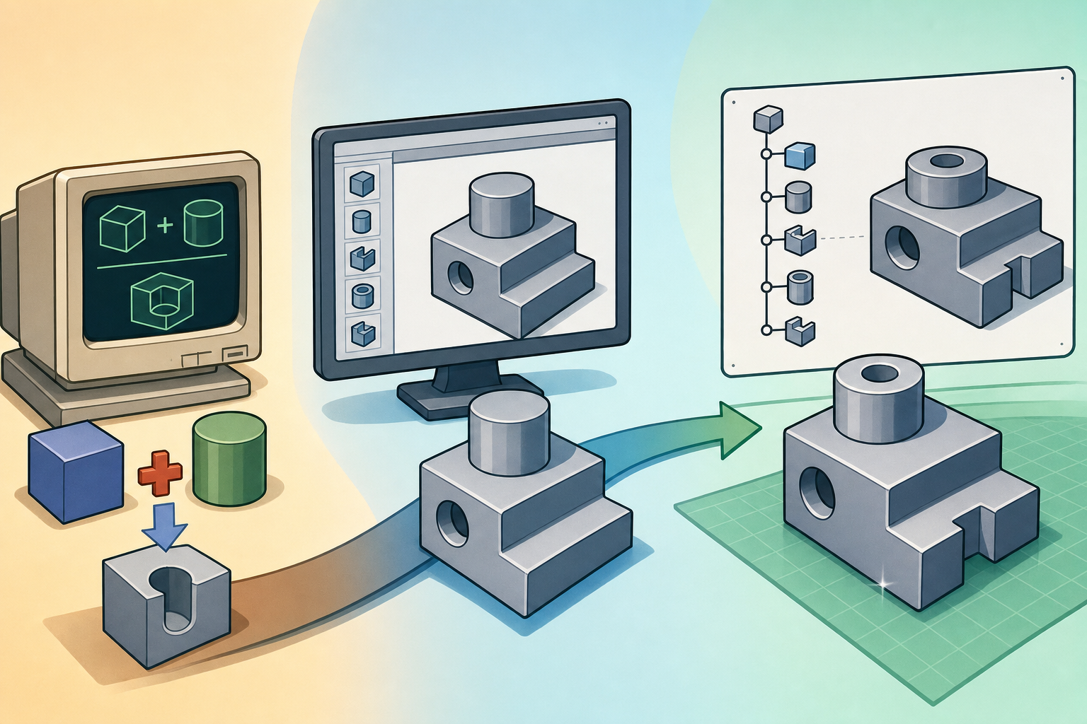 Design Software History: From Booleans to Feature Trees: The Evolution of Solid Modeling in CAD