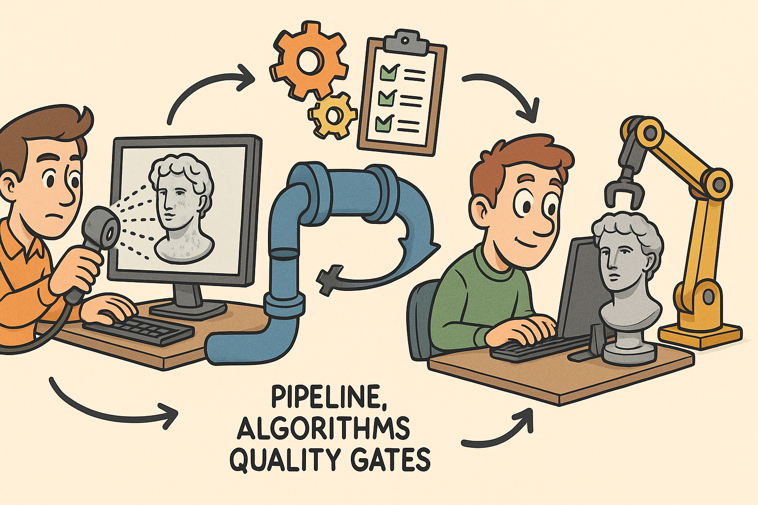 From Raw Scans to Manufacture-Ready Geometry: Pipeline, Algorithms, and Quality Gates