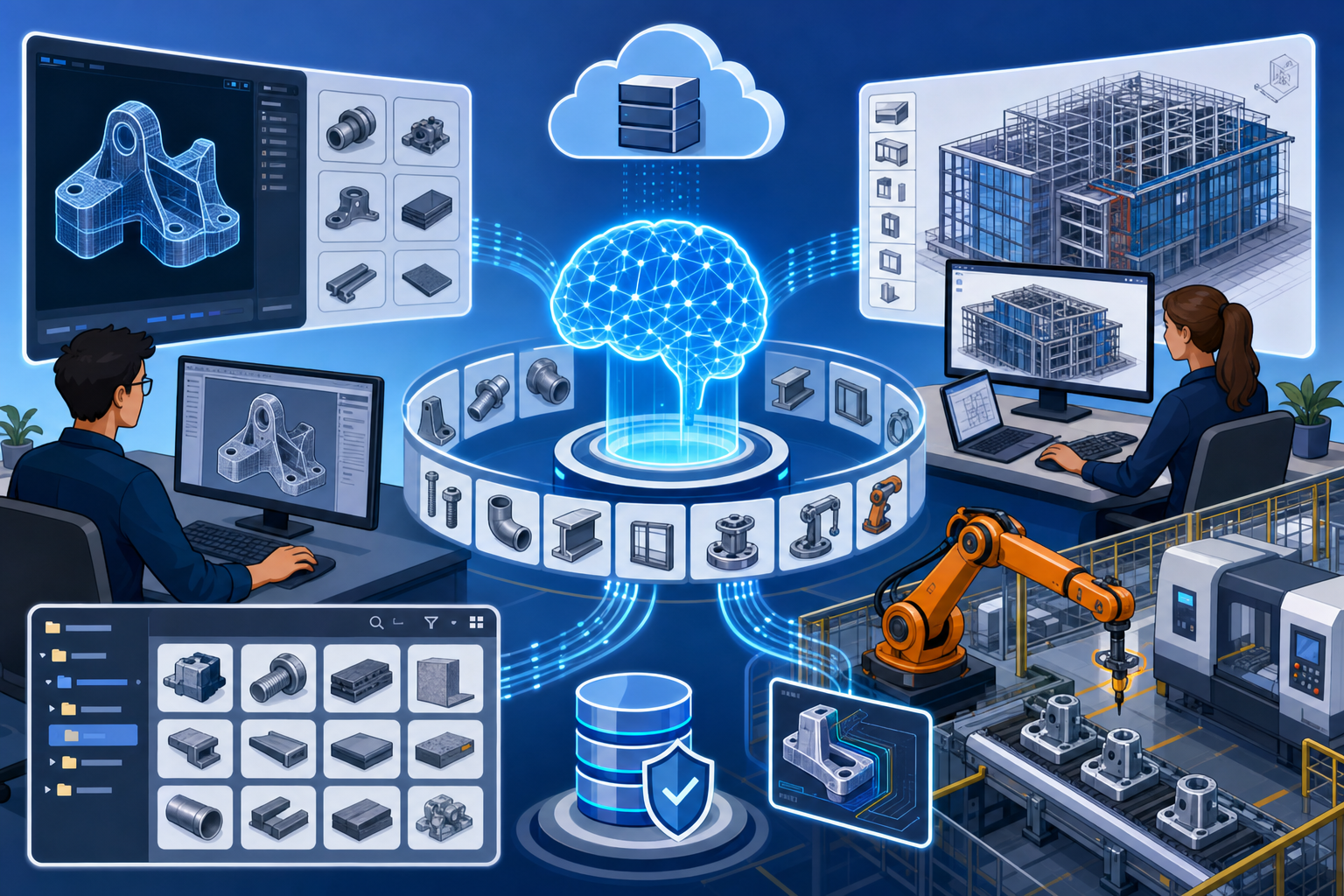 AI-Driven Design Asset Management for CAD, BIM, and Manufacturing Workflows