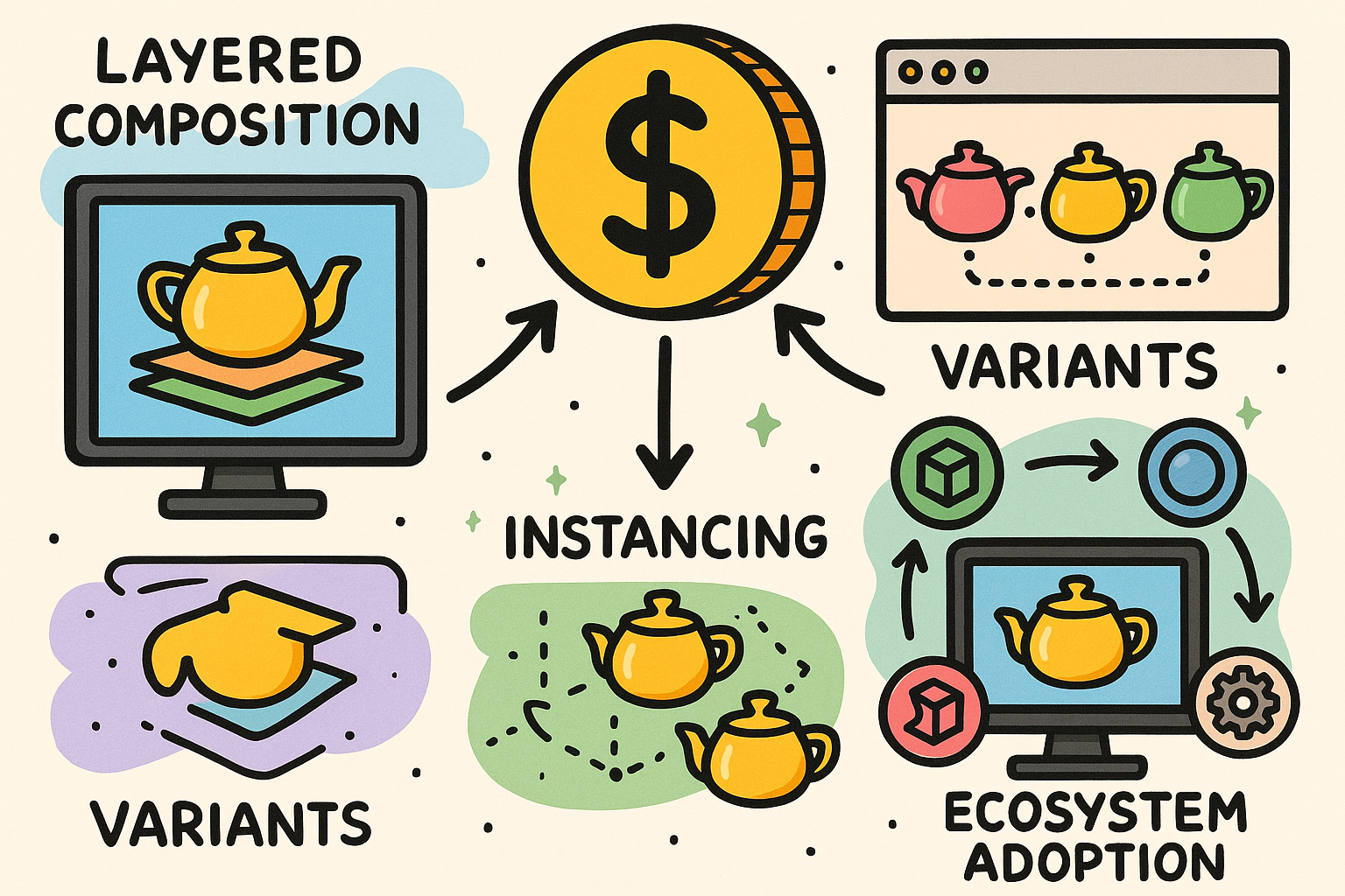 Design Software History: USD’s Impact on Product Visualization: Layered Composition, Variants, Instancing, and Ecosystem Adoption