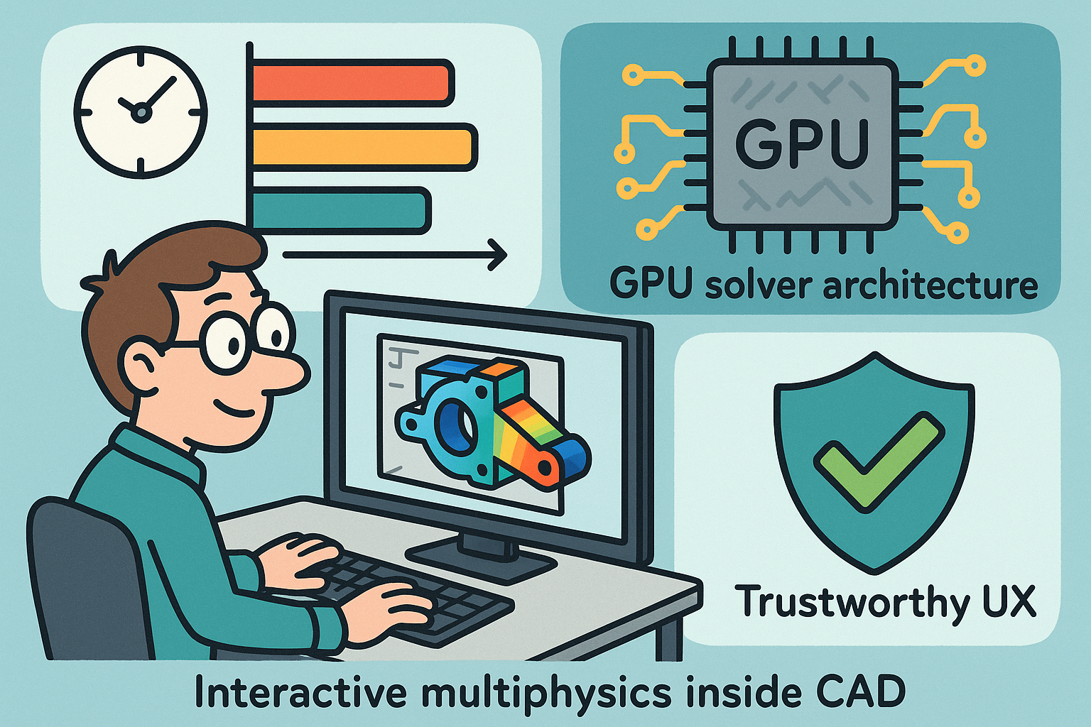 Interactive Multiphysics Inside CAD: Latency Tiers, GPU Solver Architecture, and Trustworthy UX