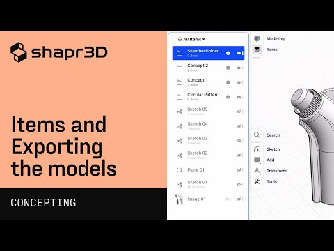 Items and Exporting the models | Shapr3D Concepting Fundamentals