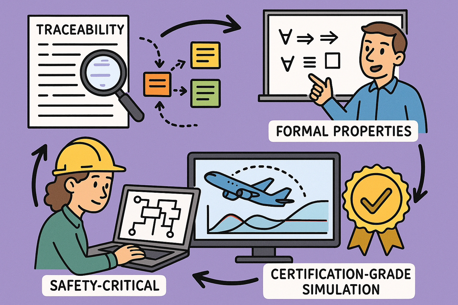 Evidence-First Design: Traceability, Formal Properties, and Certification-Grade Simulation for Safety-Critical Systems