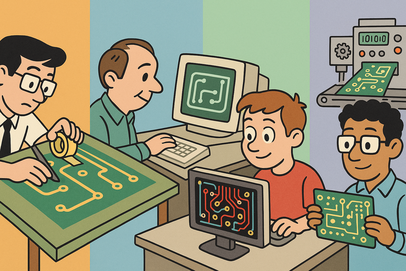Design Software History: From Tape to Terminals: Evolution of PCB Design Software, Routing Algorithms, and Manufacturing Data (1960s–Present)