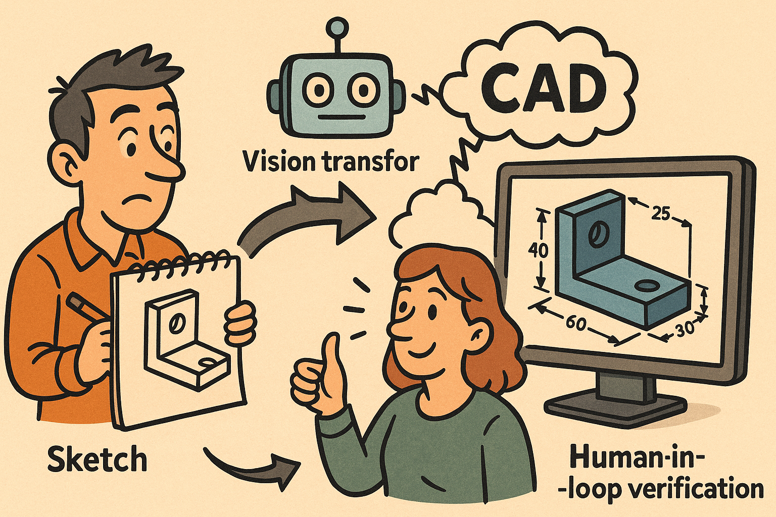 Sketch-to-CAD: Preserving Parametric Design Intent with Vision Transformers, LLM-Orchestrated CAD DSLs, and Human-in-the-Loop Verification